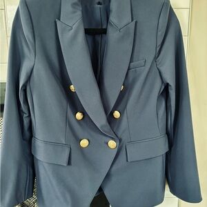 Quince Navy Double-Breasted Blazer with Gold Buttons